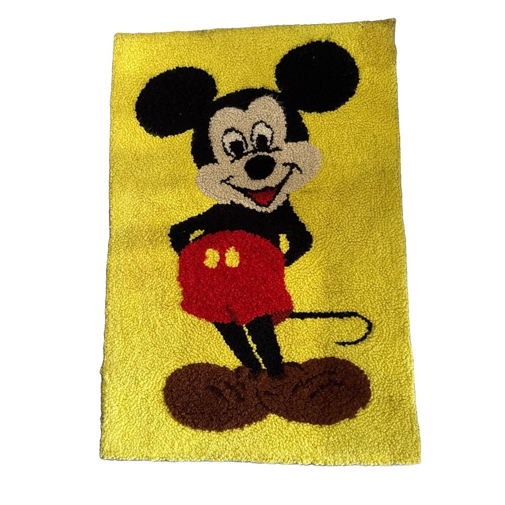 VTG Mickey Mouse Handmade Wall Hanging Rug Disney Decor 70s 80s Latch Hook